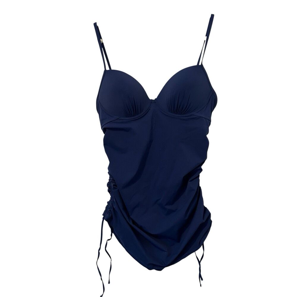 Spanx Love Your Assets Swimsuit Womens One Piece Ruched Blue Large Coastal Beach
